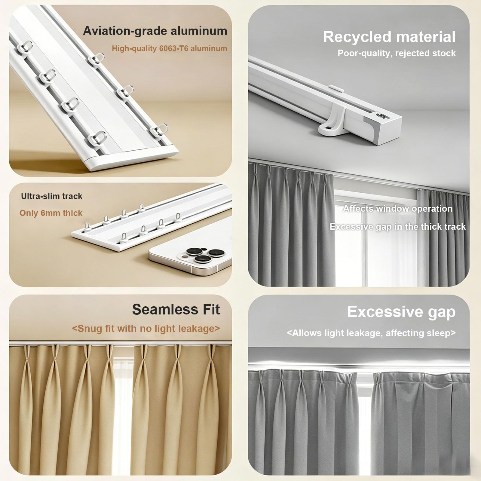 Podwójna Szyna Karniszowa Sufitowa Aluminiowa 1m~5m Szyny Do Ciężkich Zasłon Przegroda Pokoju Płaski Karnisz Sufitowy Z Cichymi Rolkami Do Salonu(White,2.6M/8.5FT)
