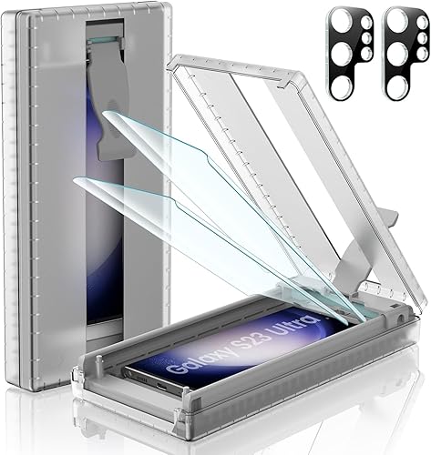 Paquete de 2+2 protectores de pantalla para Samsung Galaxy S23 Ultra 5G de 6.8 pulgadas, película transparente HD curvada 3D con protector de