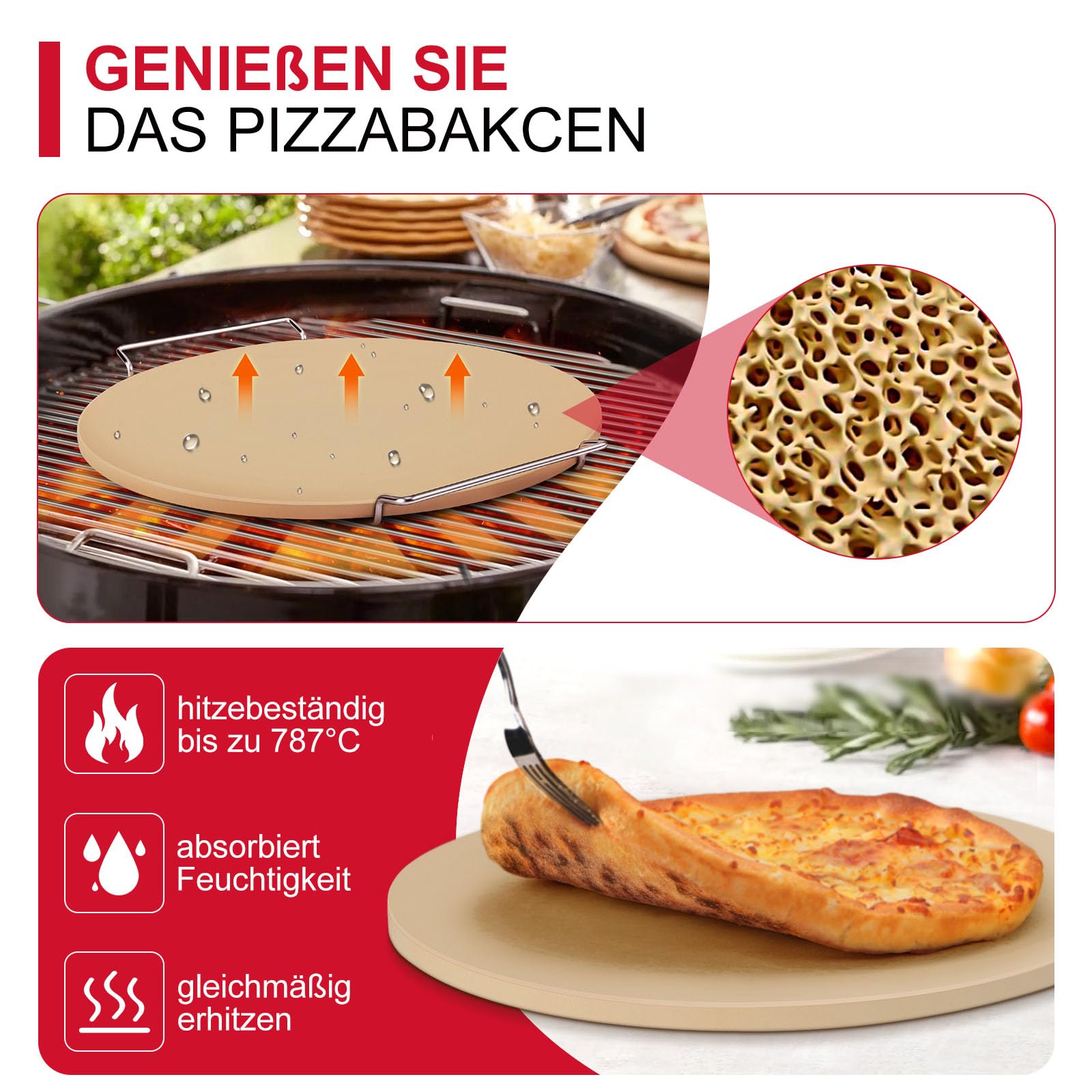 Unicook Rund Pizzastein Brotbackstein für Backofen 33 cm - Pizzastein für Gasgrill, Pizza Backstein für Brot Keksen, Pizzapfanne aus Cordierit