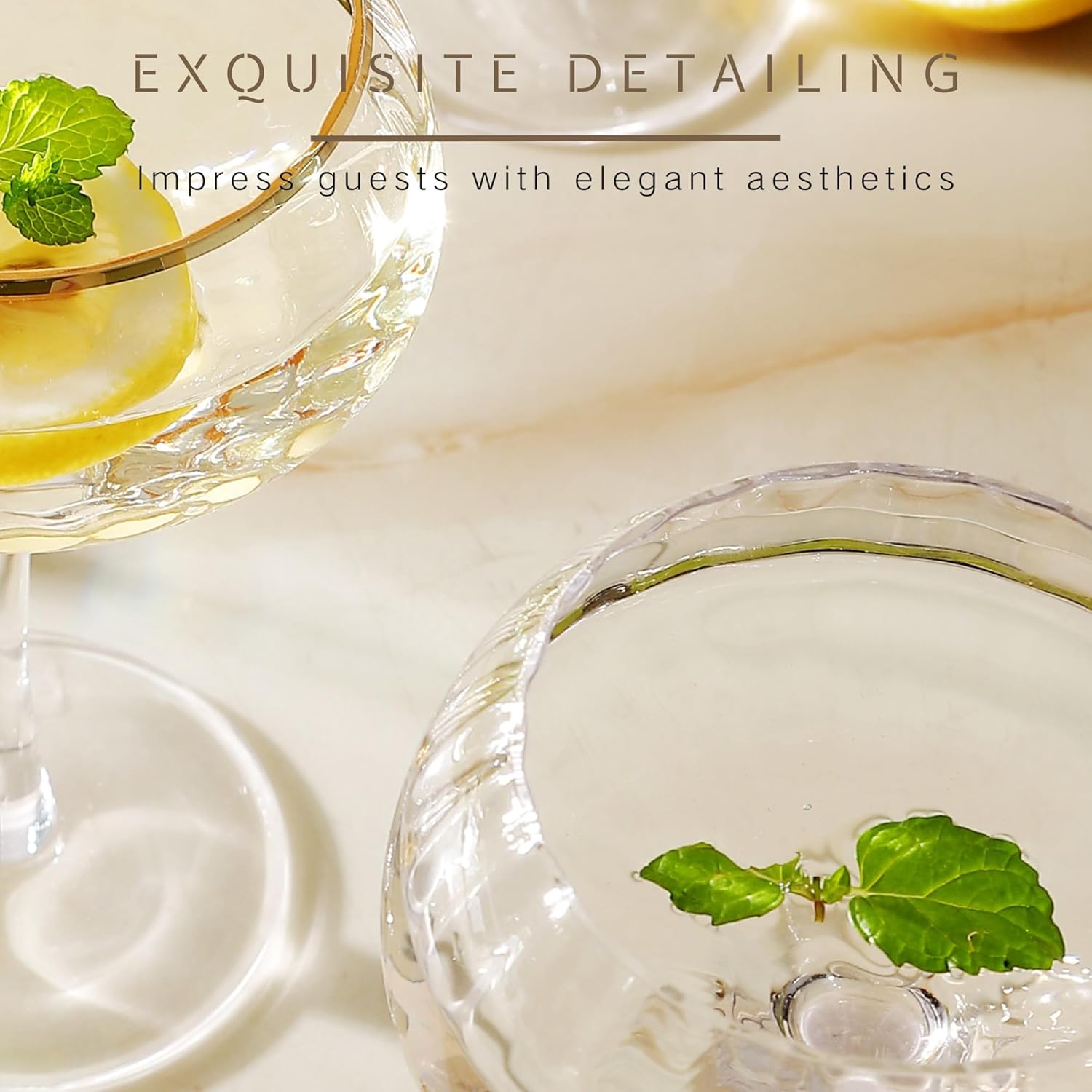 Lysenn Coupe Glasses Set of 4 - Premium Hand Blown Martini Glasses - Perfect for Cocktail and Champagne – 8.45 oz, Clear - Image 4