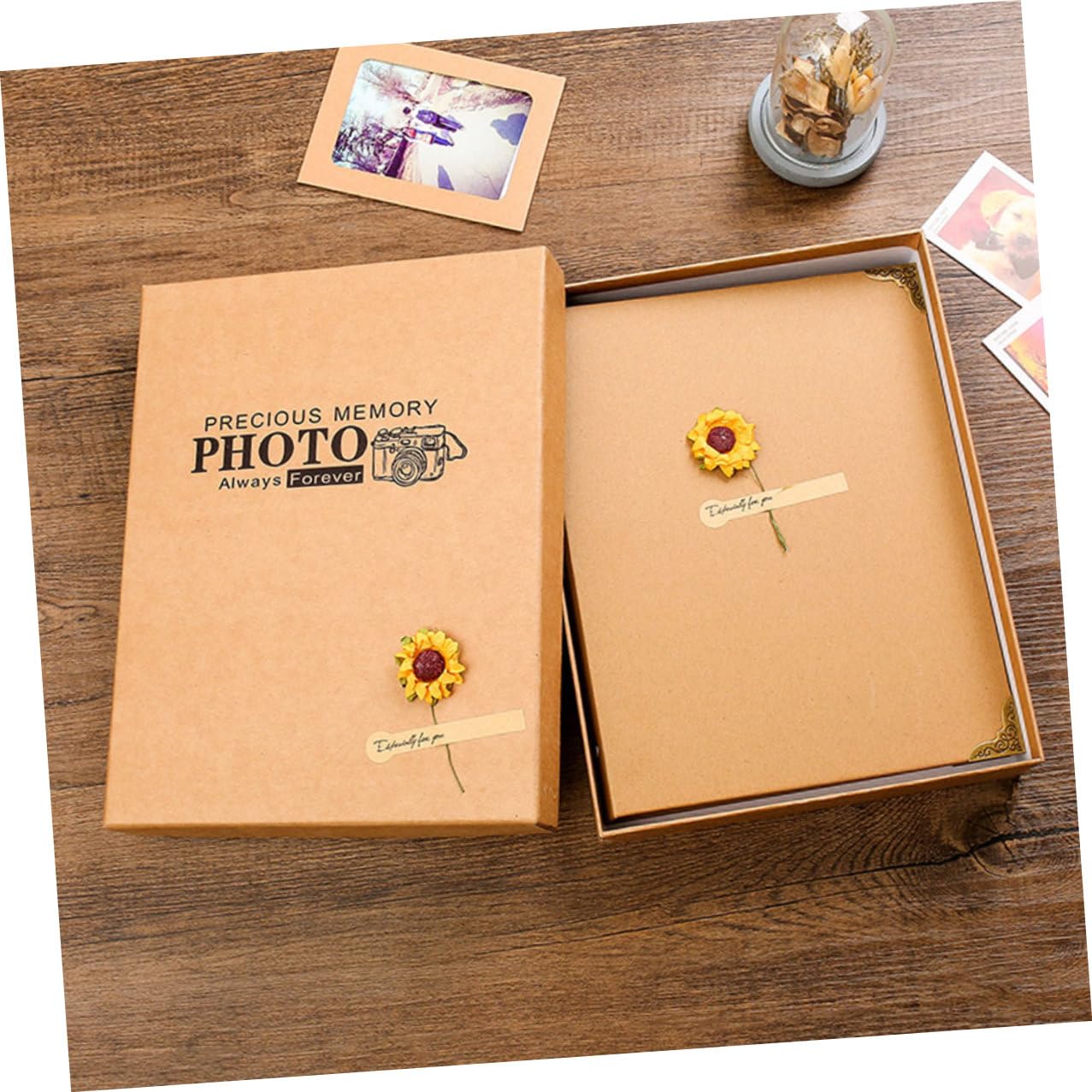 iplusmile Álbum de Fotos DIY Retro de Papel Kraft Hecho a Mano, Páginas Amarillas y Caja de Cartón, Álbum de Recortes Autoadhesivo para Recuerdos Familiares y Viajes