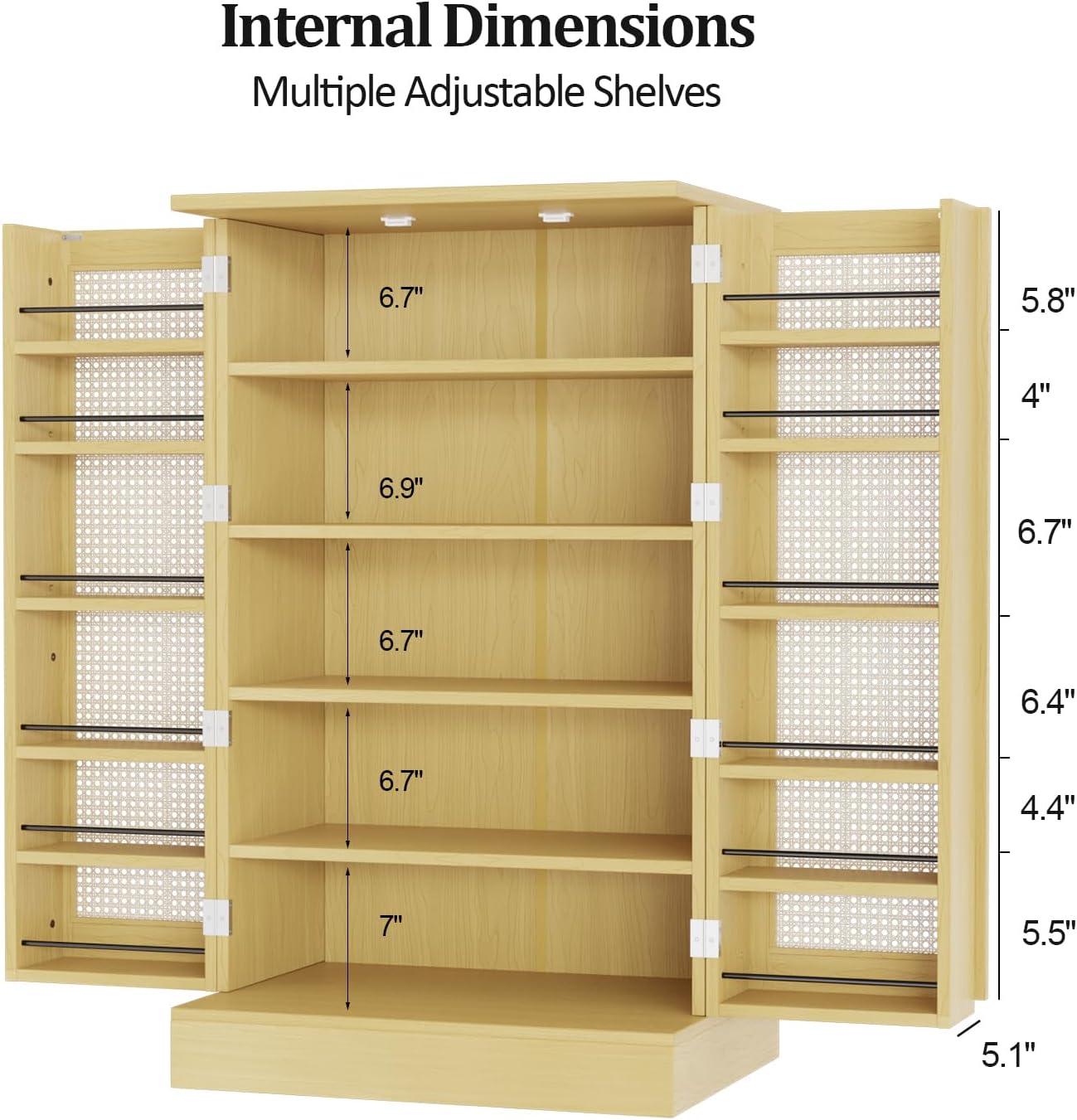 Internal dimensions of VINGLI Pantry Cabinet with measurements
