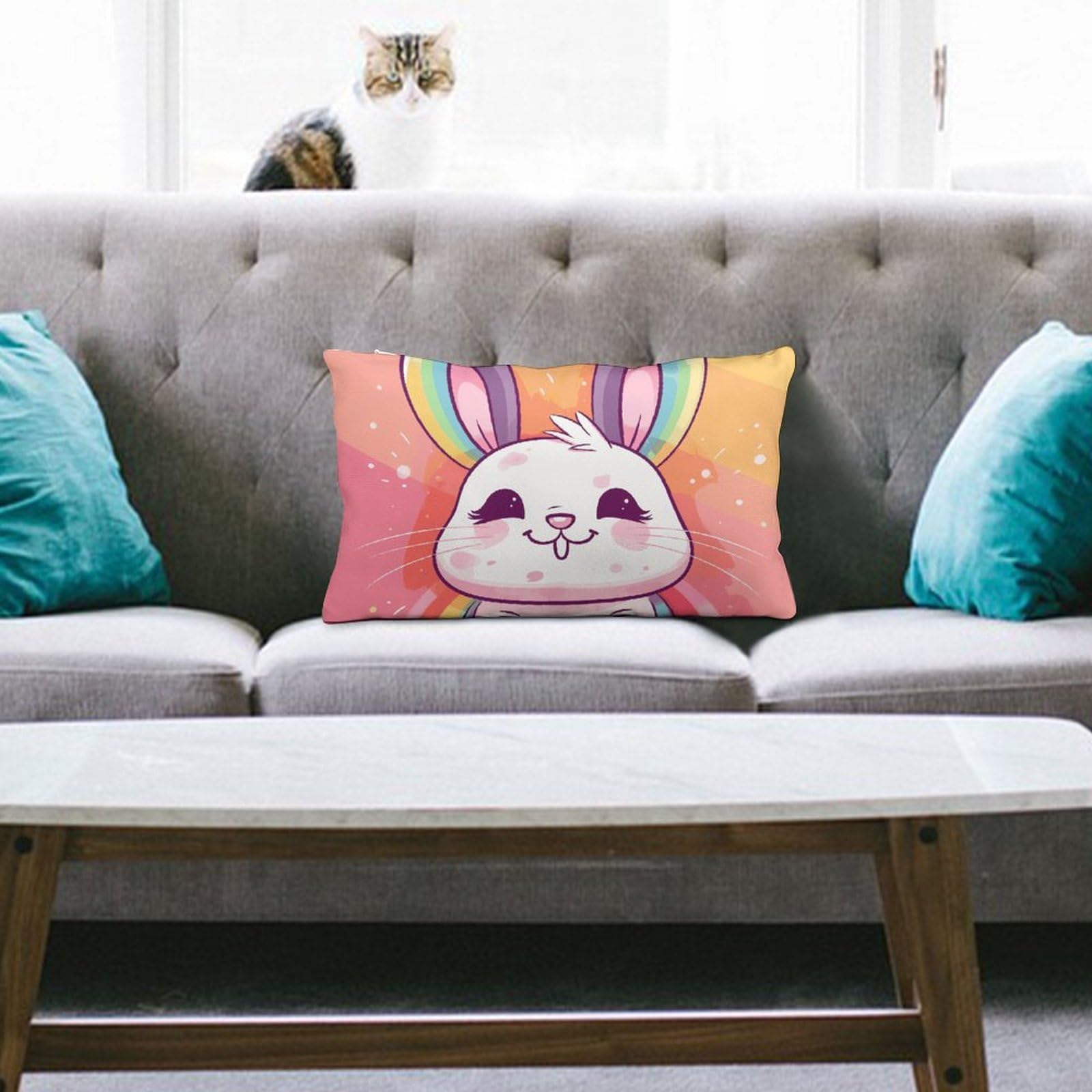 NTVOWPZO Decoration Throw Pillow Covers 8"x12" Pillowcases Covers Chubby Rabbit Soft Pillowcases Modern Farmhouse Home Decor Sofa Cushions Covers for Couch Bed Living Room