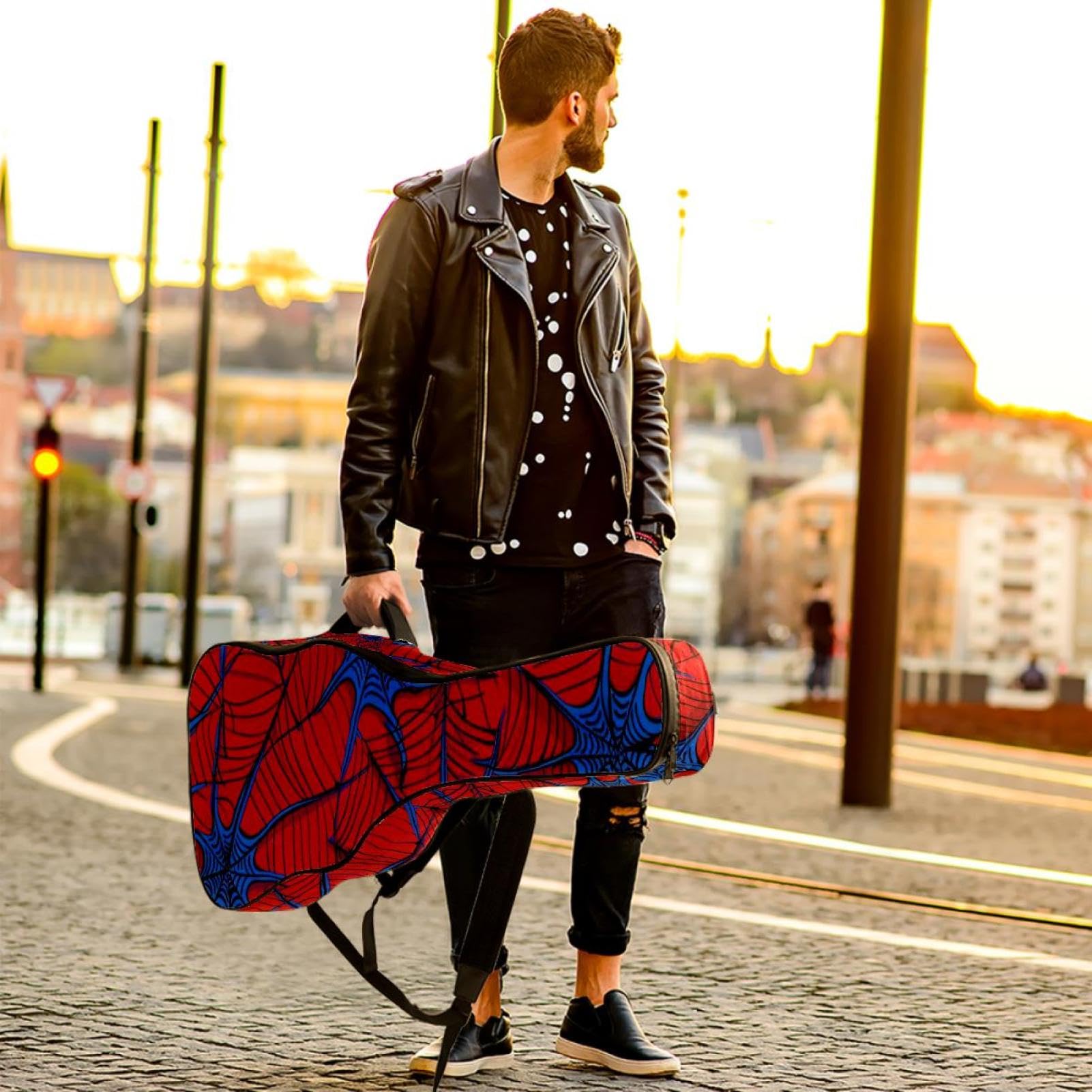 Art Abstract Blue Spider Web Akustikgitarrentasche mit 2 Taschen, verstellbarem Schultergurt und Rückenaufhänger, geeignet für E-Gitarren, Bassgitarren und klassische Gitarren, Art abstraktes blaues
