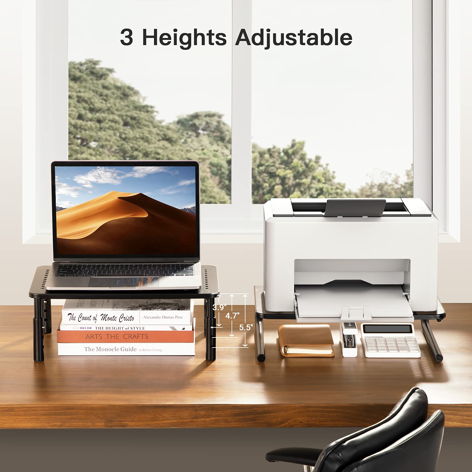 2Pack HUANUO Monitor Stand Riser 3 Height Adjustable Monitor Riser for Laptop, Computer, iMac