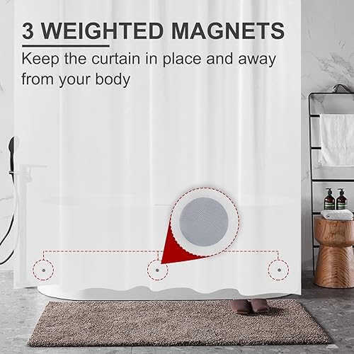 Miniatura 4 de AmazerBath Juego de cortina de ducha impermeable esmerilada y juego de cortina de ducha de gofre blanco resistente, 72 x 72 pulgadas