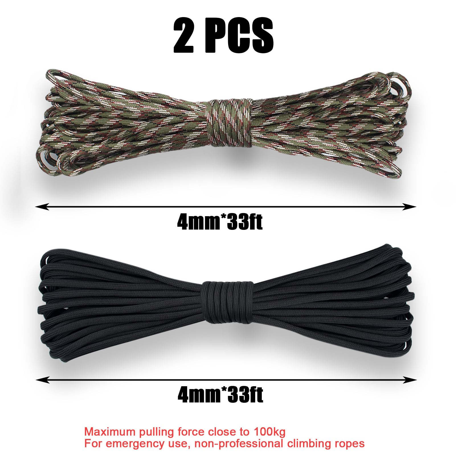 Corde Paracorde 33 ft 4 mm Multifonction 2 Couleurs pour Bracelets DIY Camping Extérieur