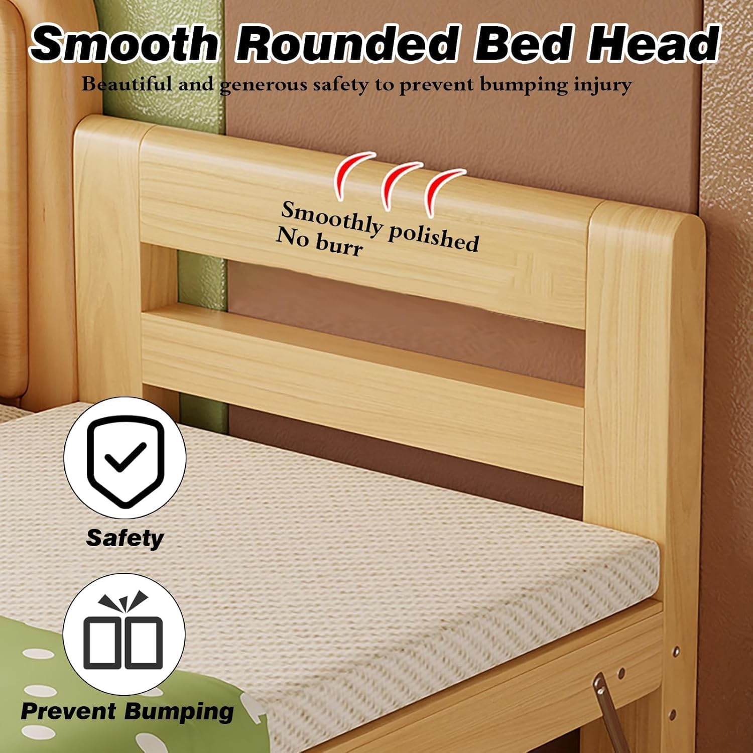 Interior Lightweight Bedside Sleeper Toddler Platform Beds Frame for Anti-Fall, Modern Vintage Folding Wood Bed with Safety Guardrails, High Load-Bearing(71 x 31 x 16 in)