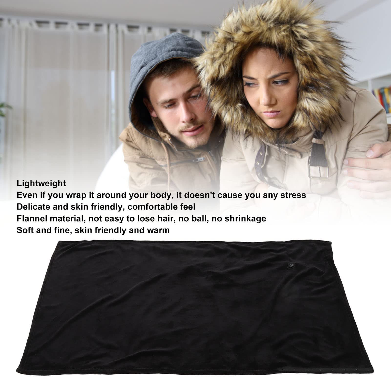 Coperta Riscaldata USB Portatile, Morbido Scialle Riscaldato Lavabile in Lavatrice Portatile con Controllo della Temperatura Getta Coperta Riscaldata Elettrica Senza Fili (Black)