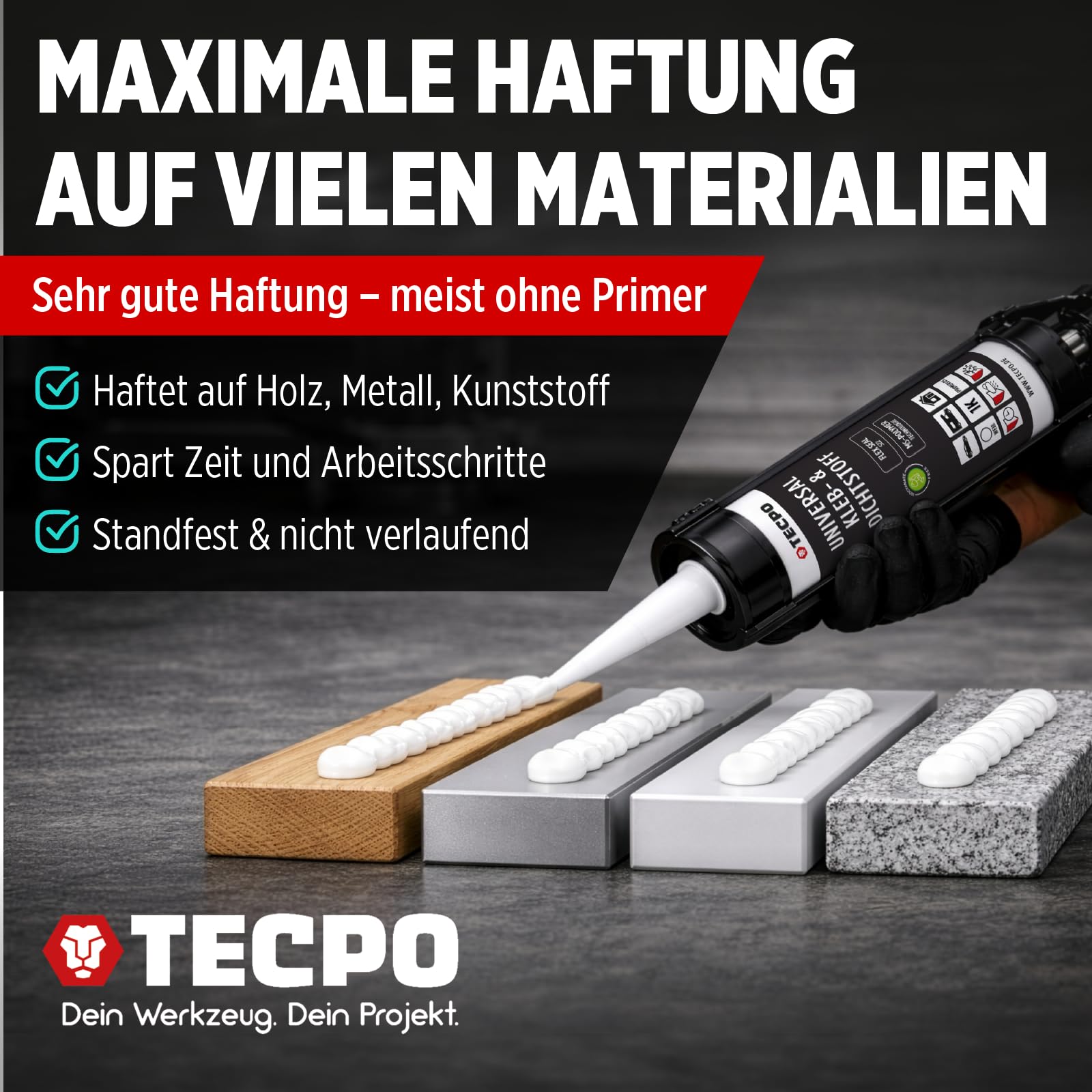 TECPO Universal Kleb- und Dichtstoff MS-Polymer 24x 480g weiß Flex Seal 522 elastisch, silikonfrei, lösemittelfrei, Auto Wohnmobil Bau Industrie Innen und Außen