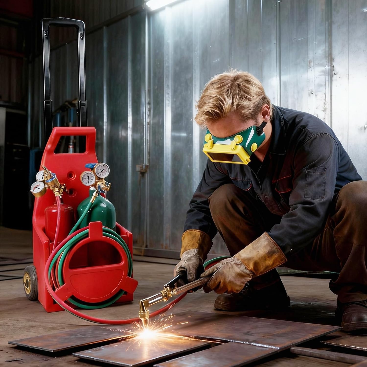 Oxy Acetylene Torch Kit, Portable Welding & Cutting Torch Kit with Oxygen Acetylene Tanks, Regulators & Goggles, Professional Oxygen Acetylenes Brazing Torchs Set for Metal Work, Auto Repair