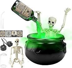 Calderone Streghe Halloween,Decorazioni Calderone Halloween Esterni Interni con Fumo con tintura e spruzzatore di Acqua Verde Magica,Calderoni Pozioni Teschio Halloween per Decorazioni