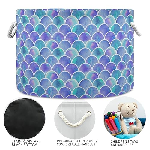 Miniatura 2 de Cesta de almacenamiento redonda grande  Organizador de lona con revestimiento de lona de sirena colorida, contenedor de almacenamiento de juguetes