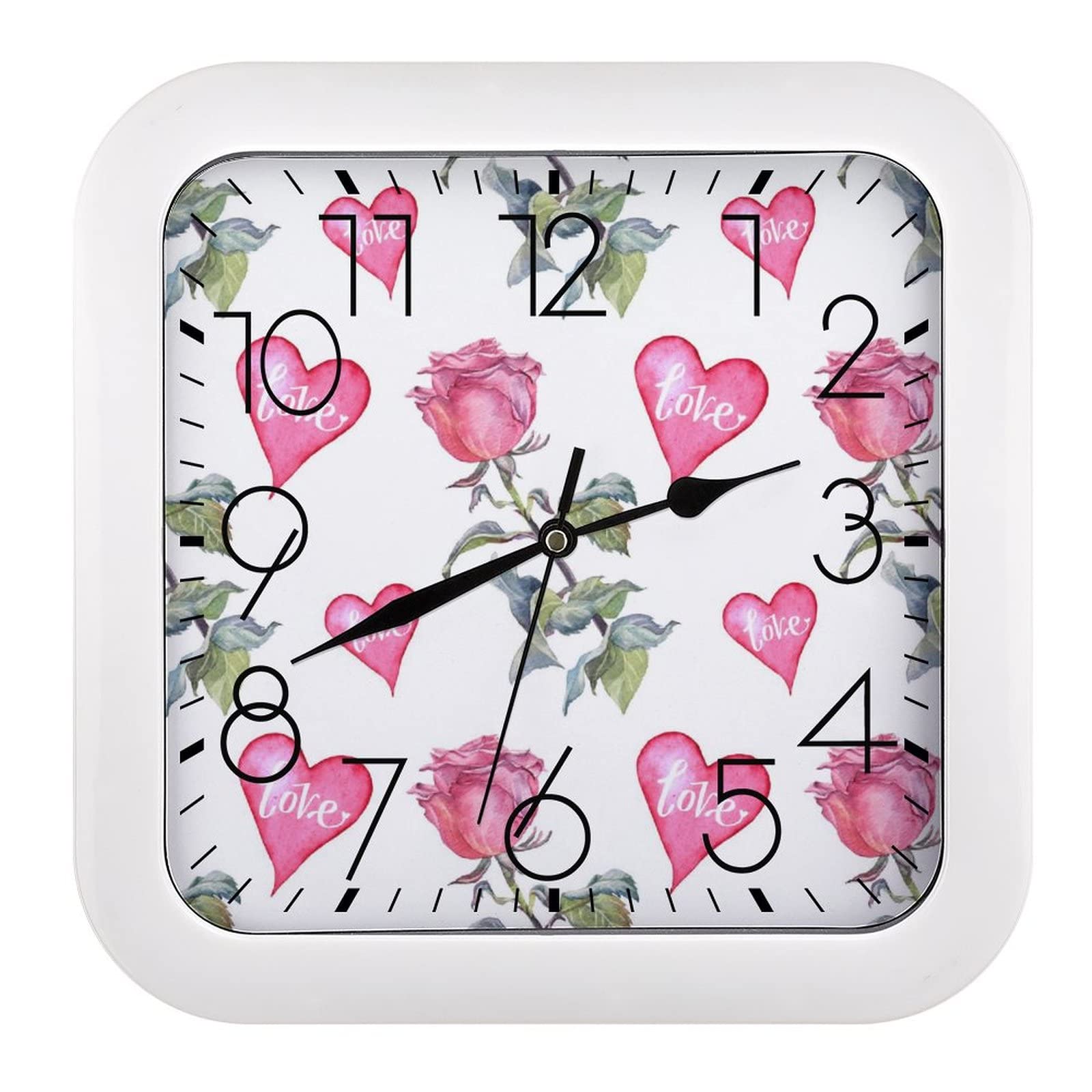 Pendule murale fleur rose moderne et silencieuse 26x26 cm pour decoration de bureau