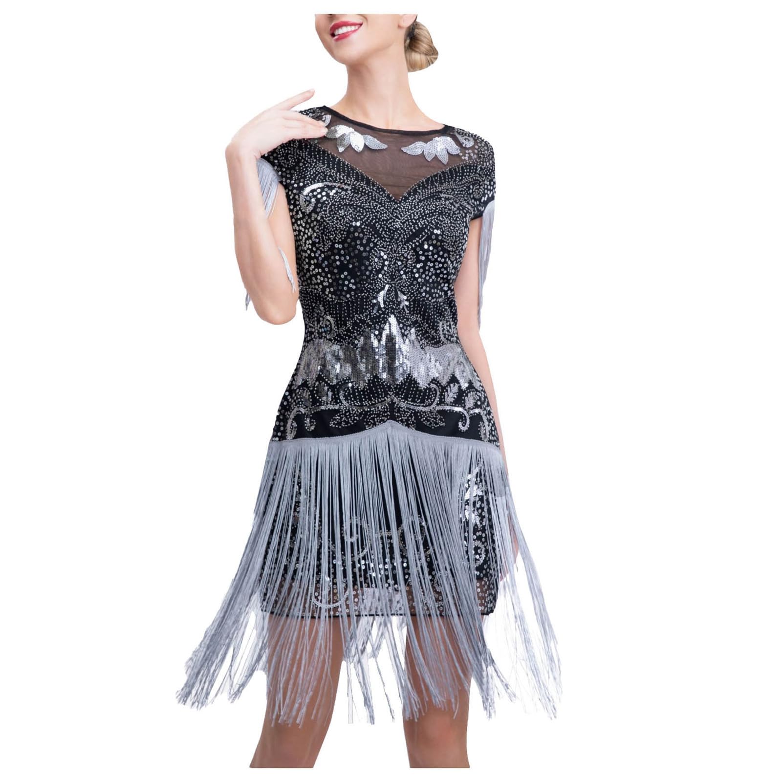 Vestido corto con flecos para mujer, vestido de lentejuelas de los años 20, vestido de cóctel retro, elegante, vestido de graduación, disfraz de carnaval, vestido de cóctel brillante