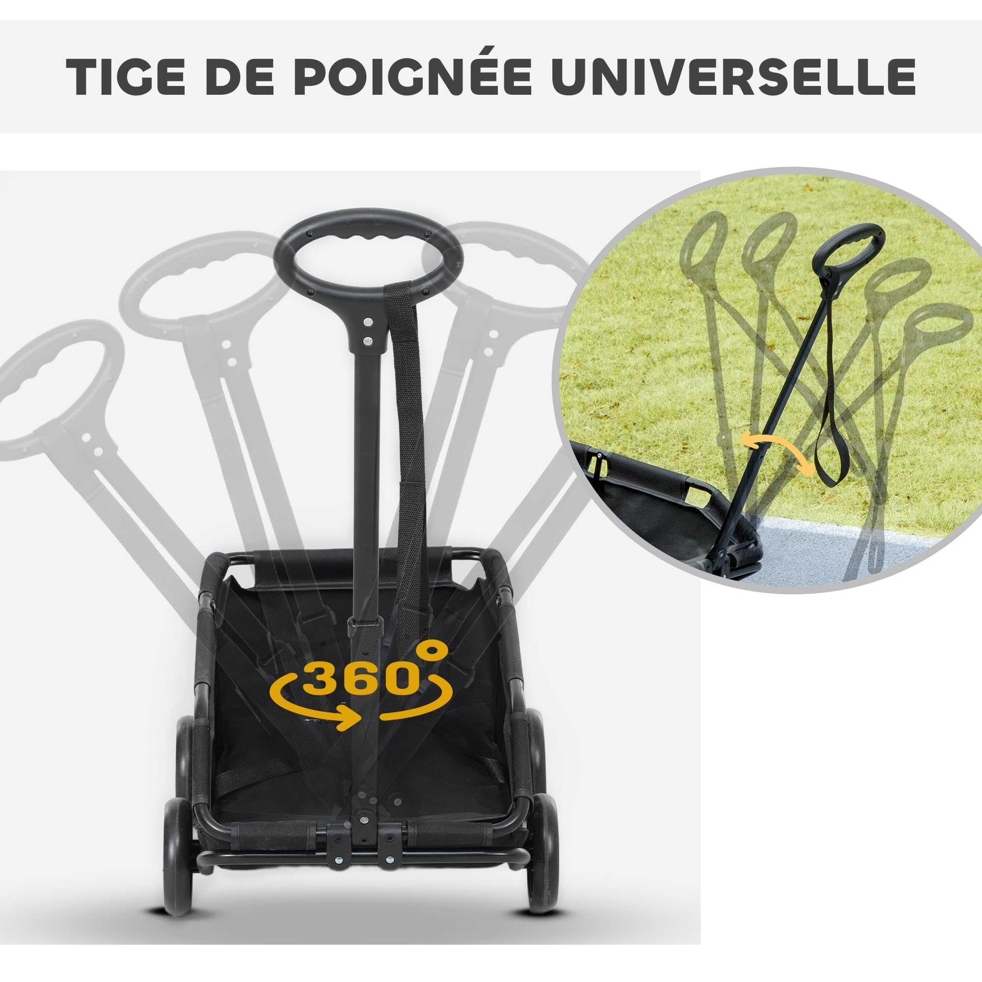 PawHut Poussette pour chien, poussette chien pliable à 4 roues, avec tige de poussée réglable, sac de rangement, coussin lavable, pour animaux jusqu'à 4 kg, noir