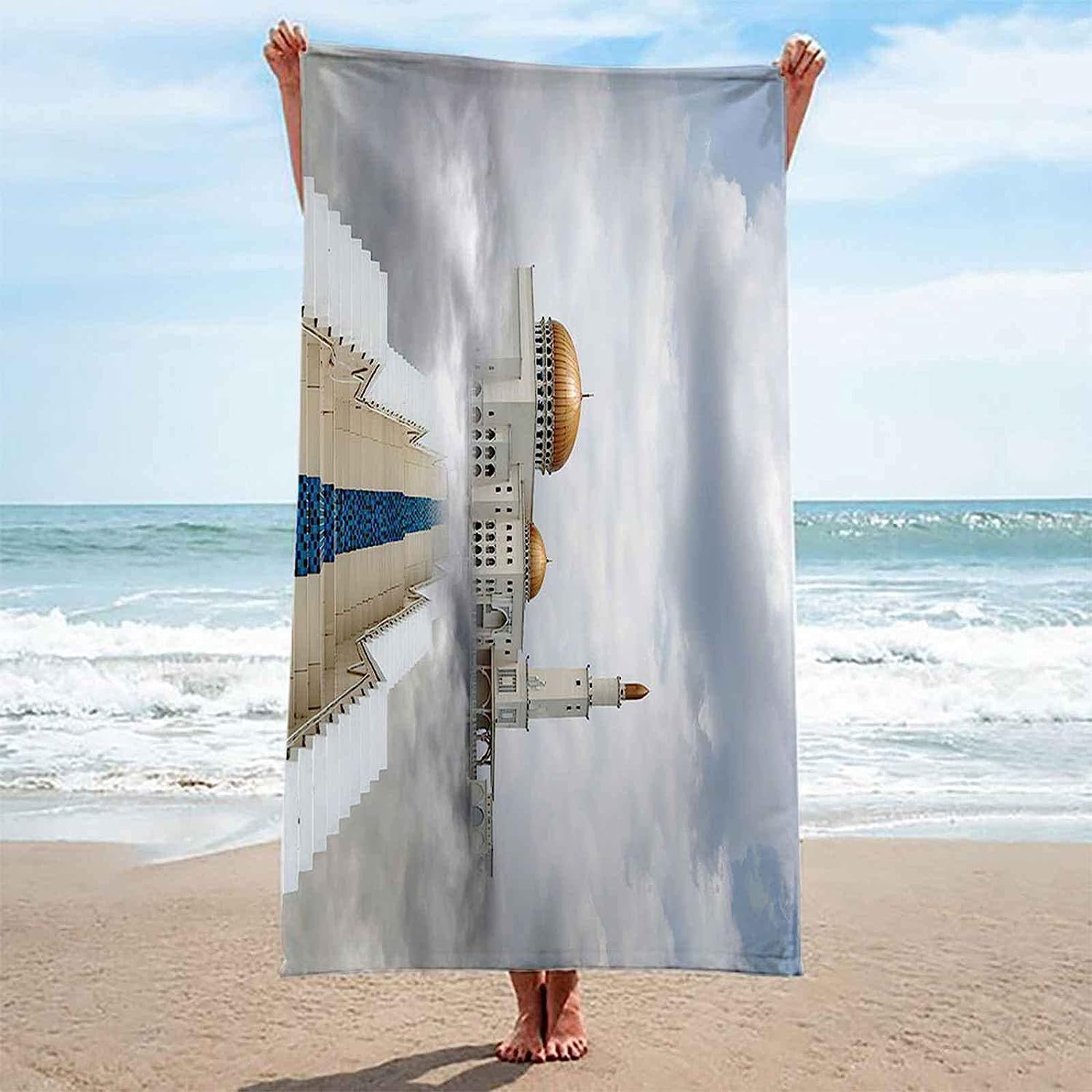 Telo Mare Microfibra Grande Castello Di Nuvole Bianche 200 X 200 Cm, 3D Telo Mare Leggero Antisabbia Per Donna Uomo, Asciugamano Microfibra Asciugatura Rapida Per Bagno, Spiaggia, Campeggio -4B9S+S4O