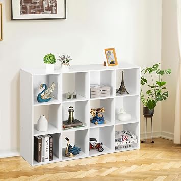 Nouva 12-Cube Storage Organizer Bookcase Shelf, Freestanding Open Wooden Cubical Display Bookshelf with 6 Removable Back Panels Home Decor Furniture for Living Room, Bedroom,Office, White
