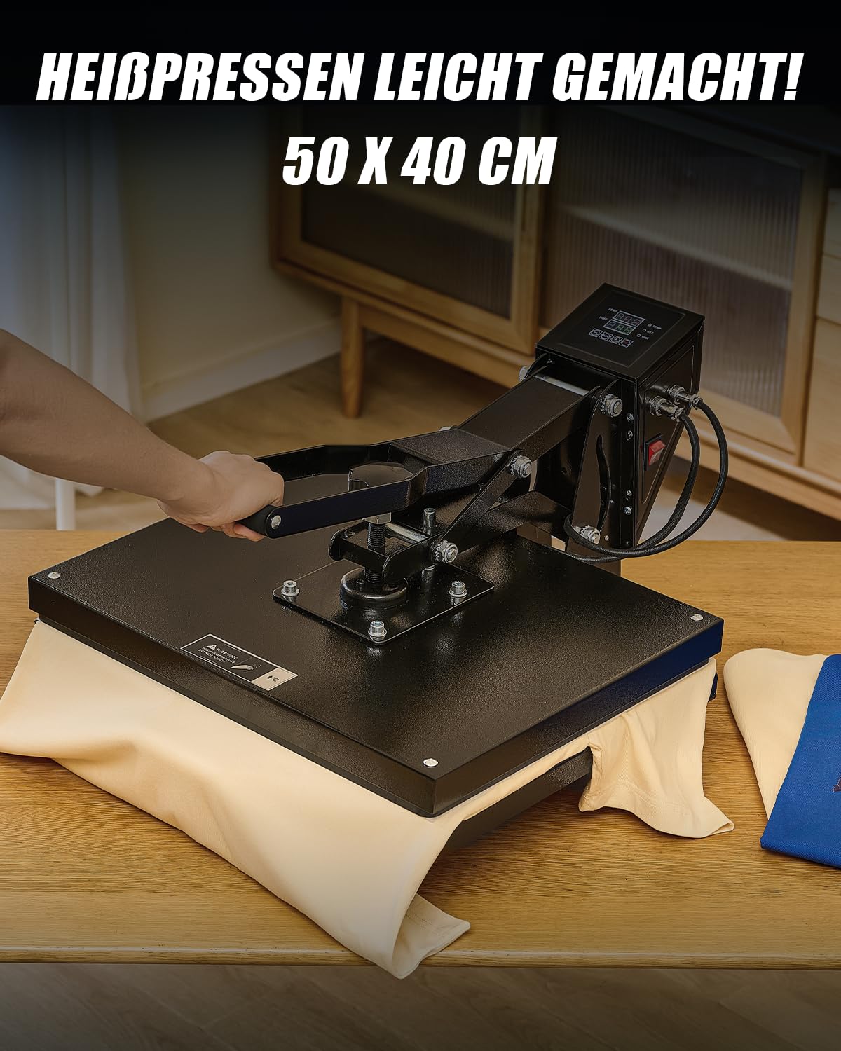 CREWORKS 40x50cm Transferpresse 2000W Heißpresse mit Doppelanzeige, Industrielle Flachbett-Heizpresse für T-Shirts DIY Sublimation, Große Druckfläche & Automatische Abschaltung, Schwarz