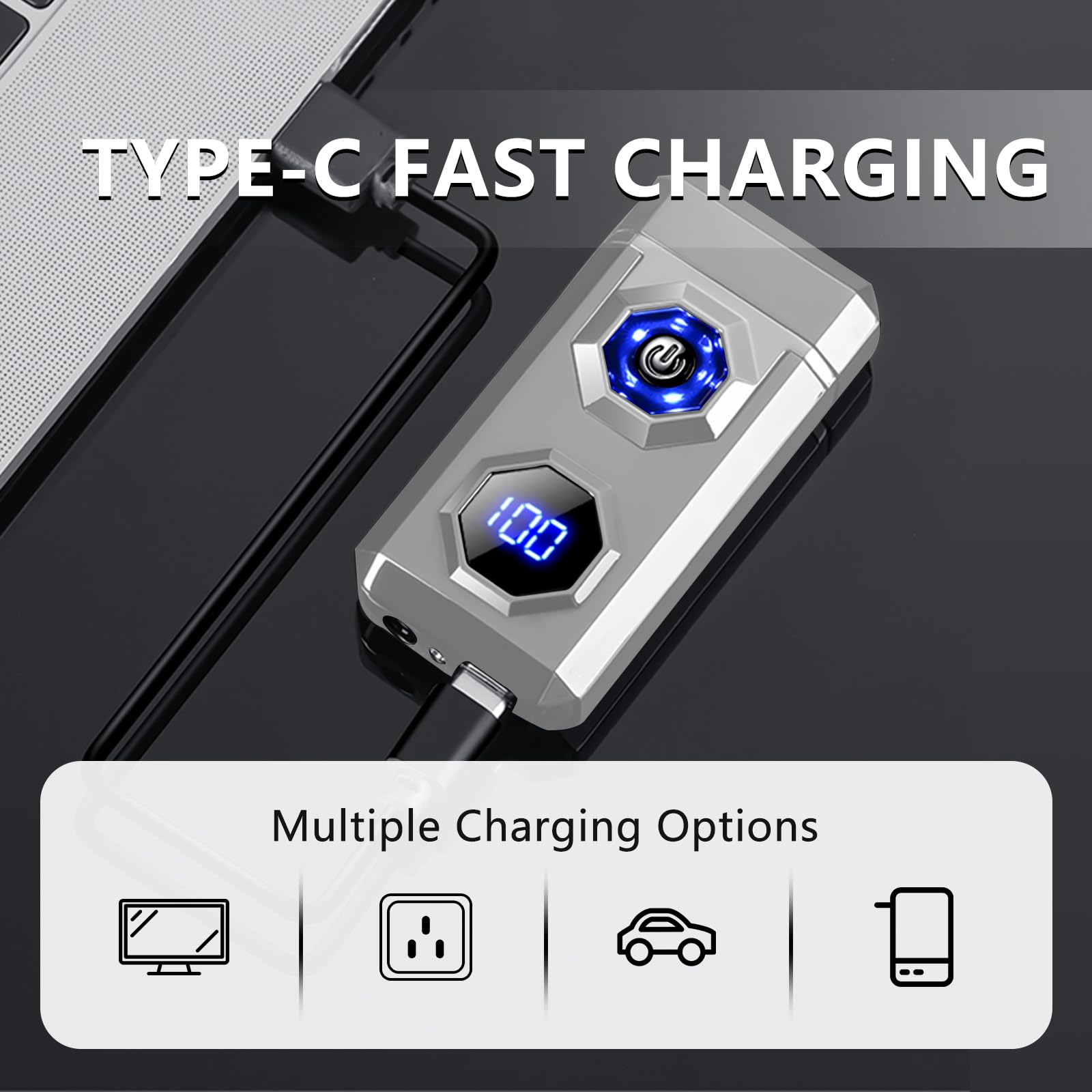 Elektrische oplaadbare USB C Arc Plasma High Power vlam Cool Windproof elektronische aansteker met LED-zaklamp voor kaarsen, vuurwerk, wierookstokjes (goud