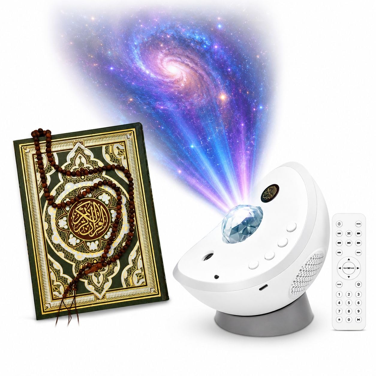 MAMAMIGO SQ958 Moon Galaxy Projector Quran Speaker, Starry Sky Effect Lamp, Hajj Umrah Gift APP+Remote Control Full Quran