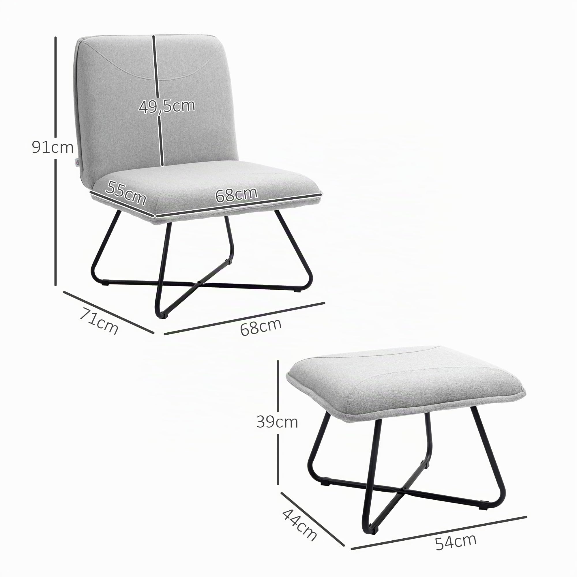 HOMCOM Sillón Relax con Reposapiés sin Brazos Patas de Acero Gris Claro