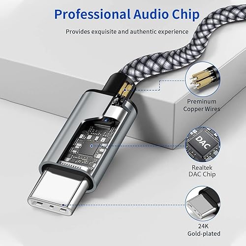 Miniatura 5 de Cable auxiliar USB C a 0.138 in para automóvil con cargador USB C (blanco)