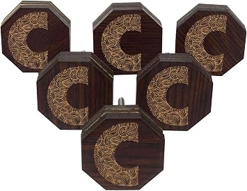 Brown Wood Grain Alphabet C Engraved Wooden Wardrobe Knobs Cabinet Drawer Pull 10 Pcs