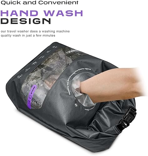 Miniatura 5 de ETROL Bolsa de lavado portátil, lavadora manual ligera para viajes, camping, lavandería, ropa de bebé, no eléctrica, con salida de agua inferior y