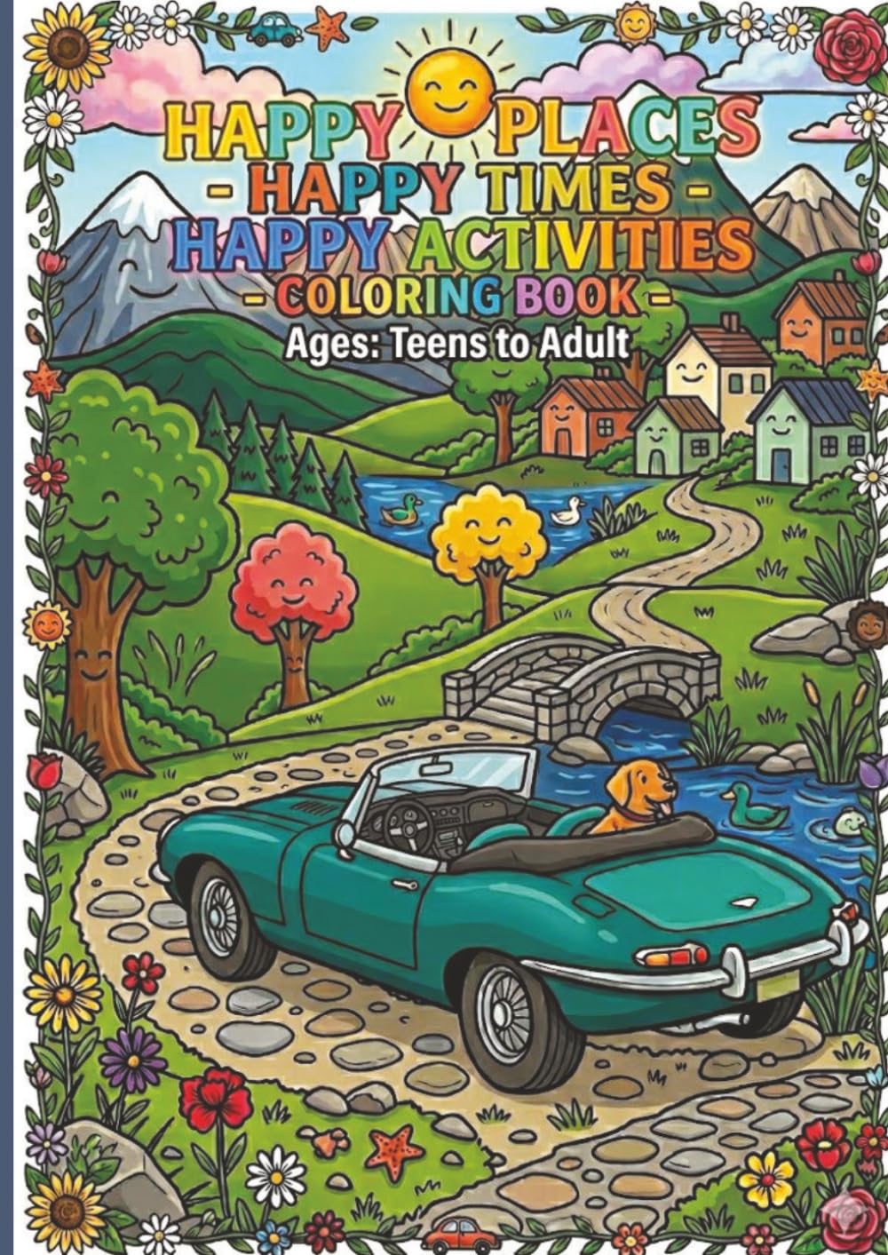 Coloring-In Book for Teens and Adults - Scenes of Happy Places: Relax and unwind as you color in places where you can be calm. On the beach or in a cozy room. Engaging in pastimes that you love to do.