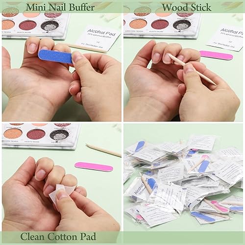 Miniatura 3 de Juego de 48 juegos de manicura desechable, juego de 3 limas de uñas, incluye lima de uñas de grano 100/180, palo de madera, almohadillas removedoras