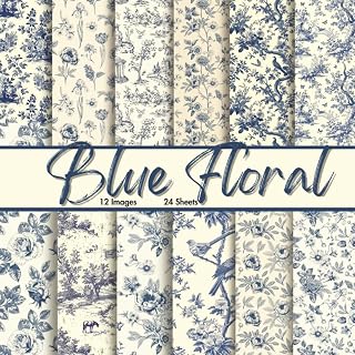 Blue Floral Scrapbooking Paper: Single-Sided Journaling Paper/Cardstock for Crafting, DIY & Cardmaking