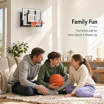 Efficraft Mini Basketball Hoop Indoor 25 for Kids Adjustable Height Wall Hanging Hoop Silent Basketball Backboard & Rim Indoor Wall Basketball Hoop for Home Mini Hoop 2 Ball | 7段階高さ調節可能、静音&バウンスデュアルボールセット、飛散防止ポリカーボネートバックボード、スプリングメタルリム、メタルブラケット。