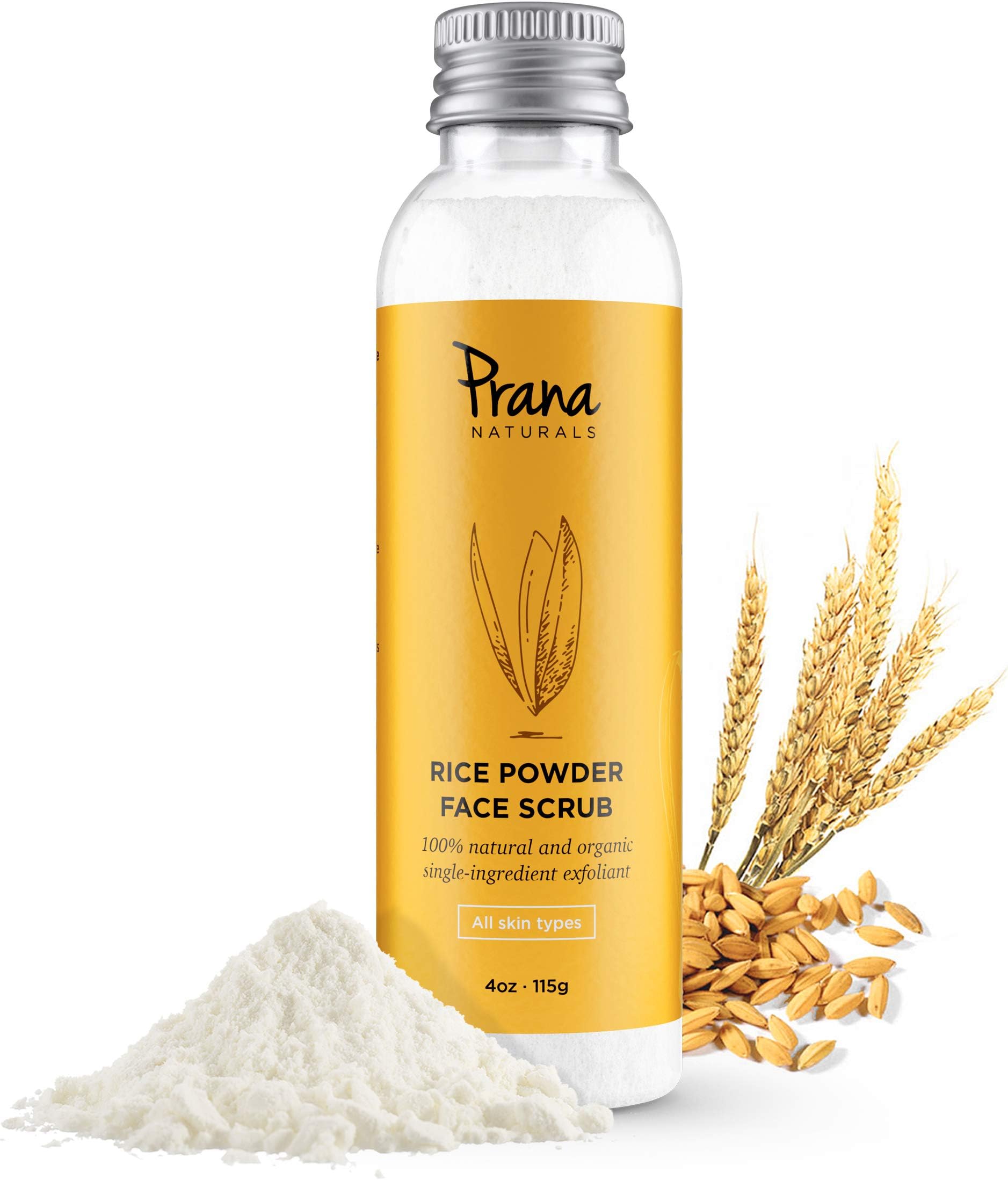 Prana Naturals Rice Powder Face Scrub - 100% Natural & Organic Single-Ingredient Exfoliant (4oz)
