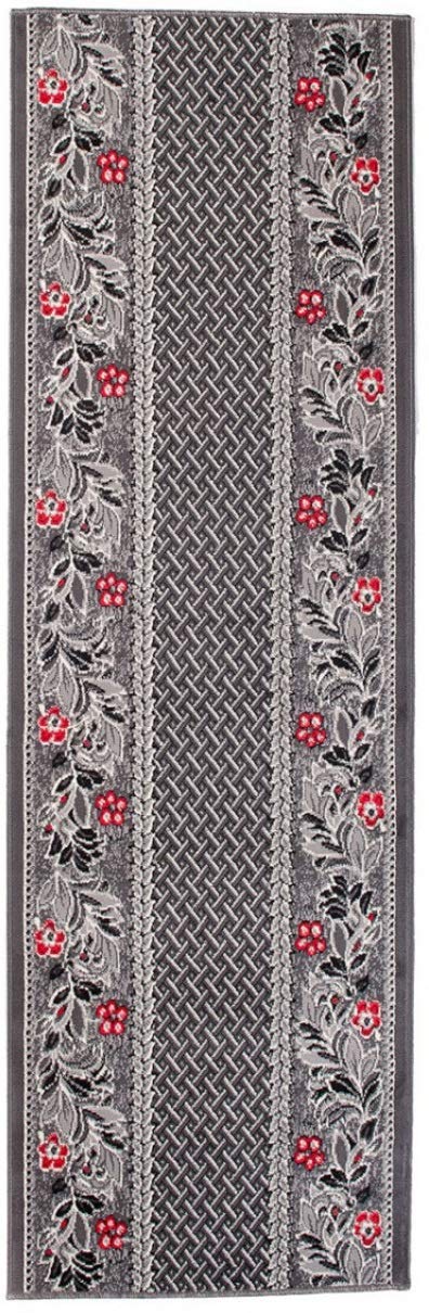 TAPISO Dream Läufer Teppich Flur Brücke Modern Blumen Floral Streifen Abstrakt Muster in Grau Creme Rot Korridor Wohnzimmer ÖKOTEX 60 x 400 cm