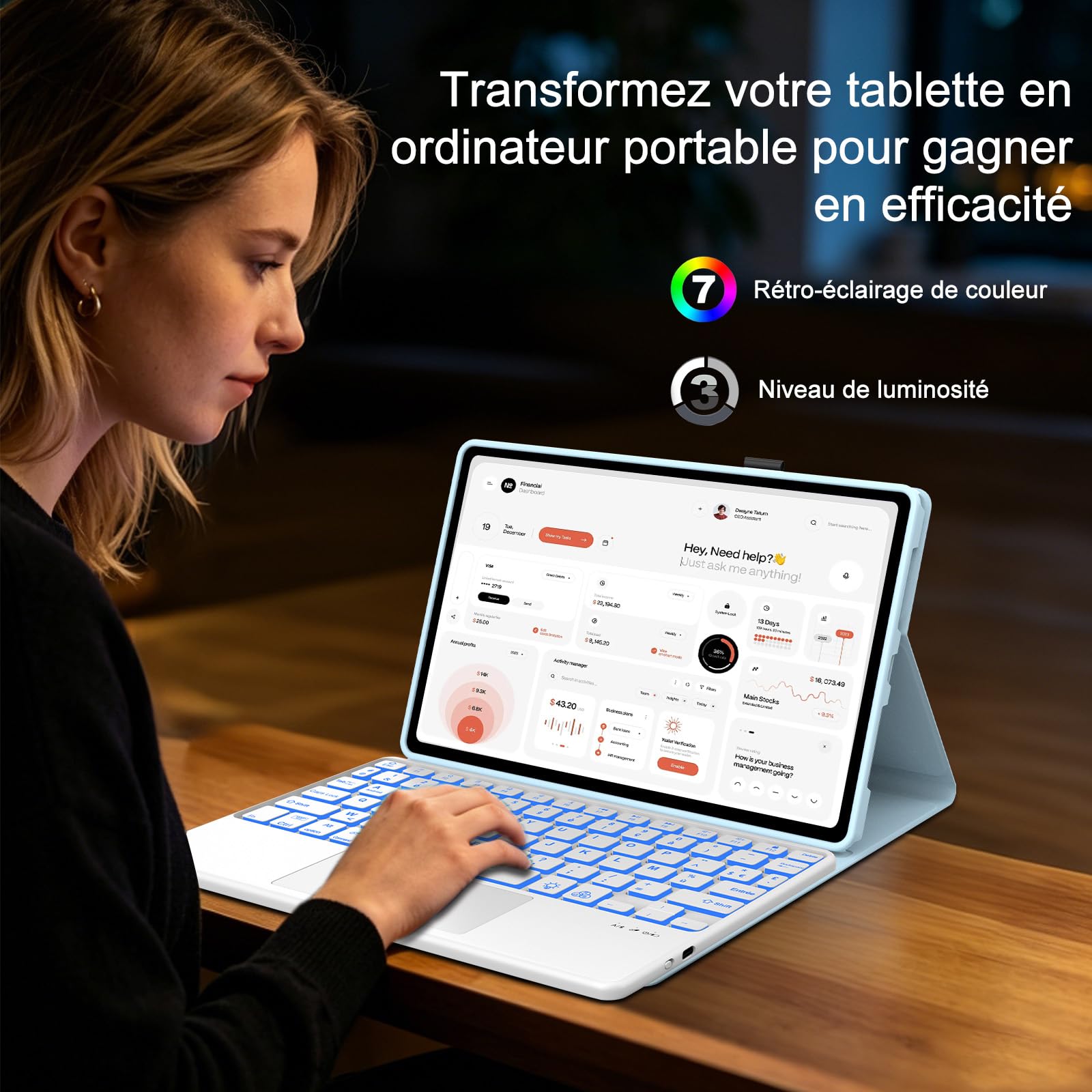 FOGARI Per Lenovo Idea Tab 2025 11/Tab M11 2024 11 Pollici Cover Tastiera | Custodia Tastiera Bluetooth Rimovibile con Retroilluminazione 7 colori e Touchpad, Keyboard Wireless Portatile, Azzurro