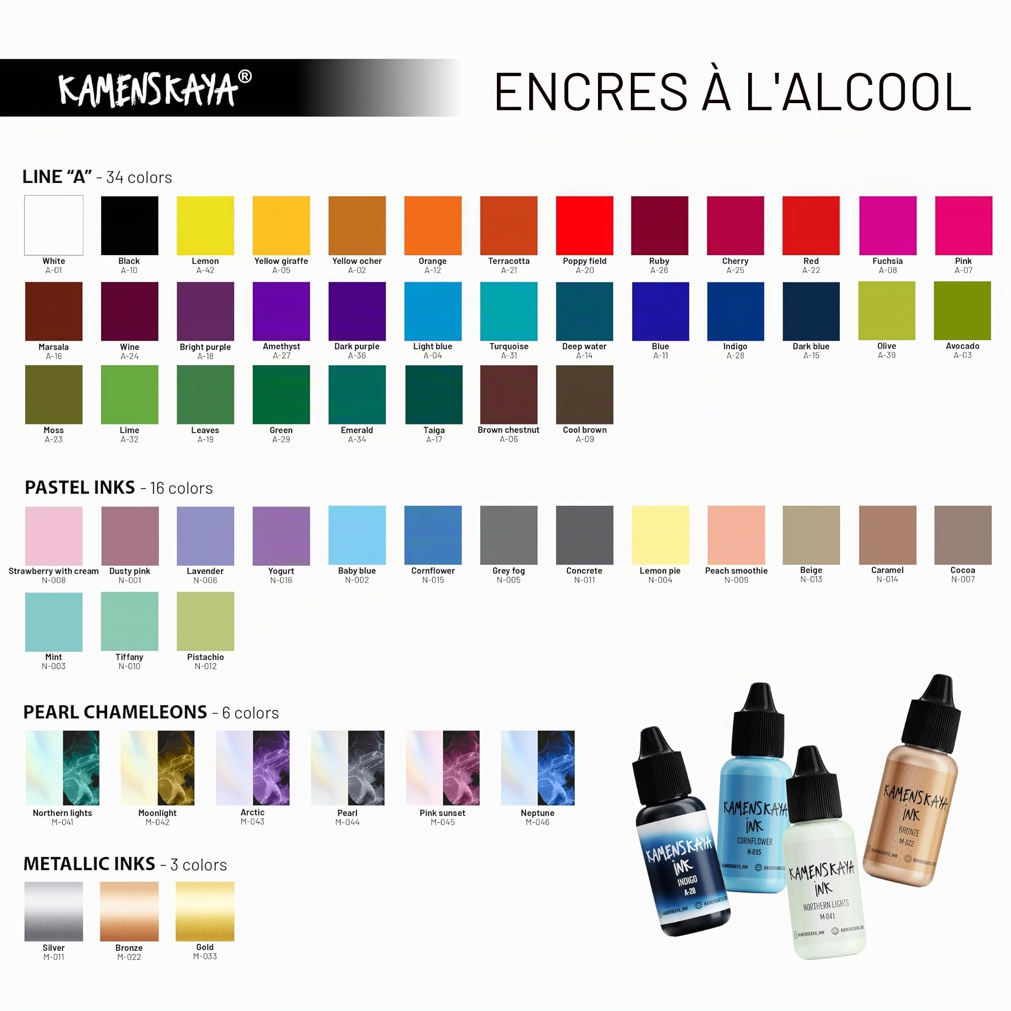 KAMENSKAYA Lot de 50 mini encres à l'alcool de 5 ml chacune