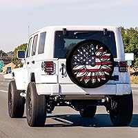 Vista 2 de Foruidea Cubierta para neumático de repuesto con bandera estadounidense y flor de girasol con orificio para cámara de respaldo. Cubierta para rueda