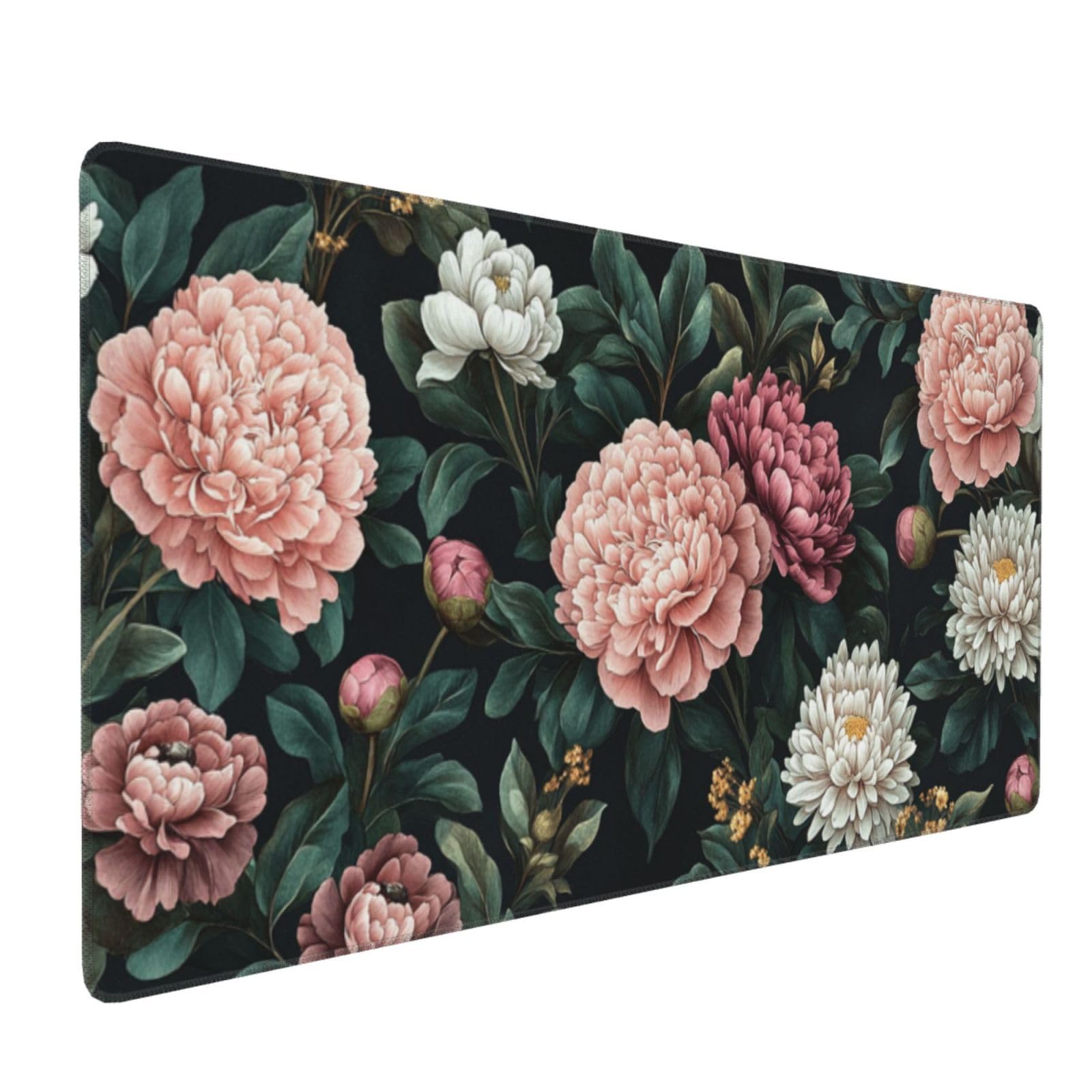 Tappetino Mouse XXL Fiori & Peonia, 100 x 50 cm Tappetino da Scrivania G435 | Tappetino per Mouse, Base in Gomma Antiscivolo, Superficie Impermeabile, Bordi Cuciti, Tappetino Scrivania per Ufficio, Gioco