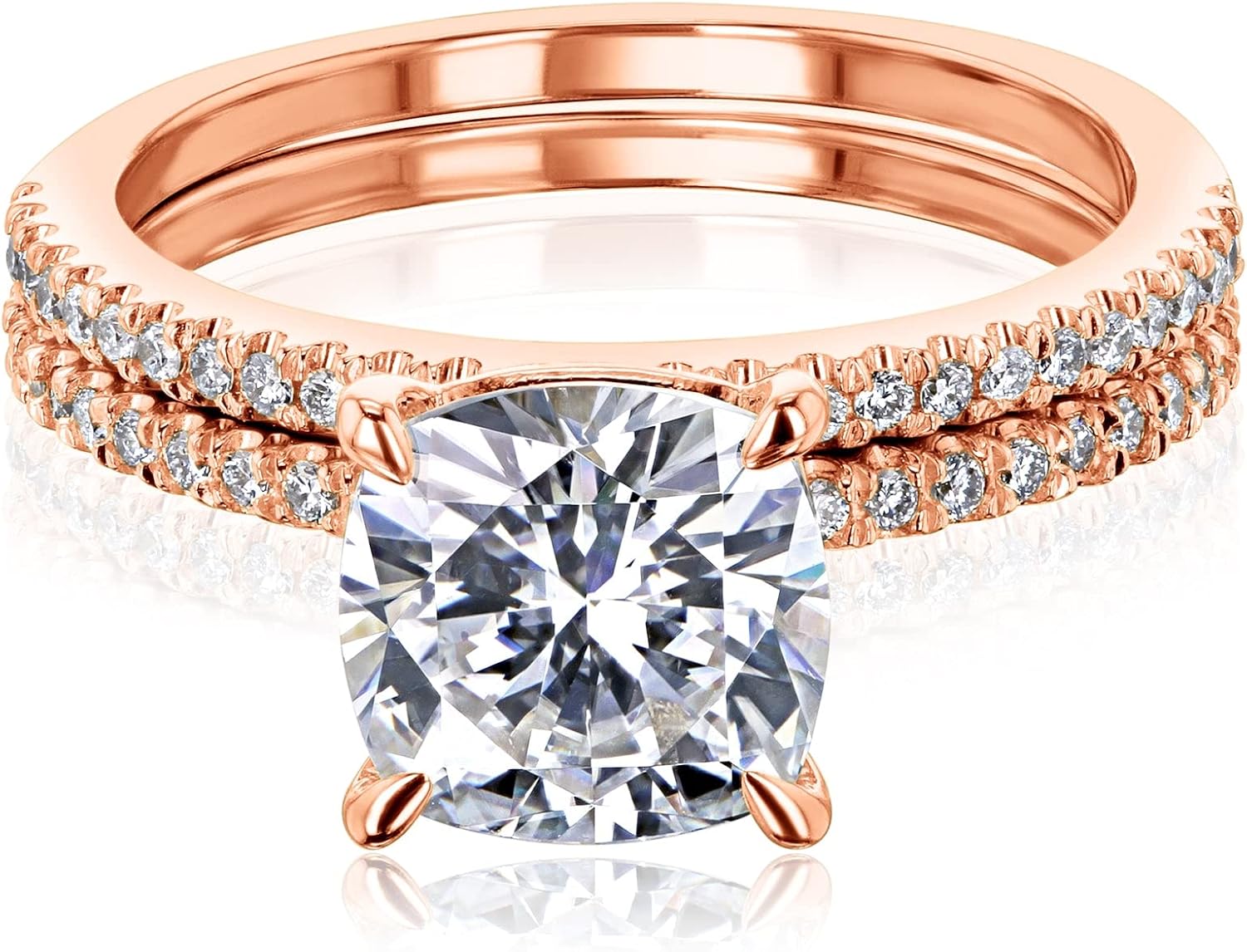 2.25ct Moissanite Cushion Petite Shank Bridal Set 14K Gold (GH/VS)
