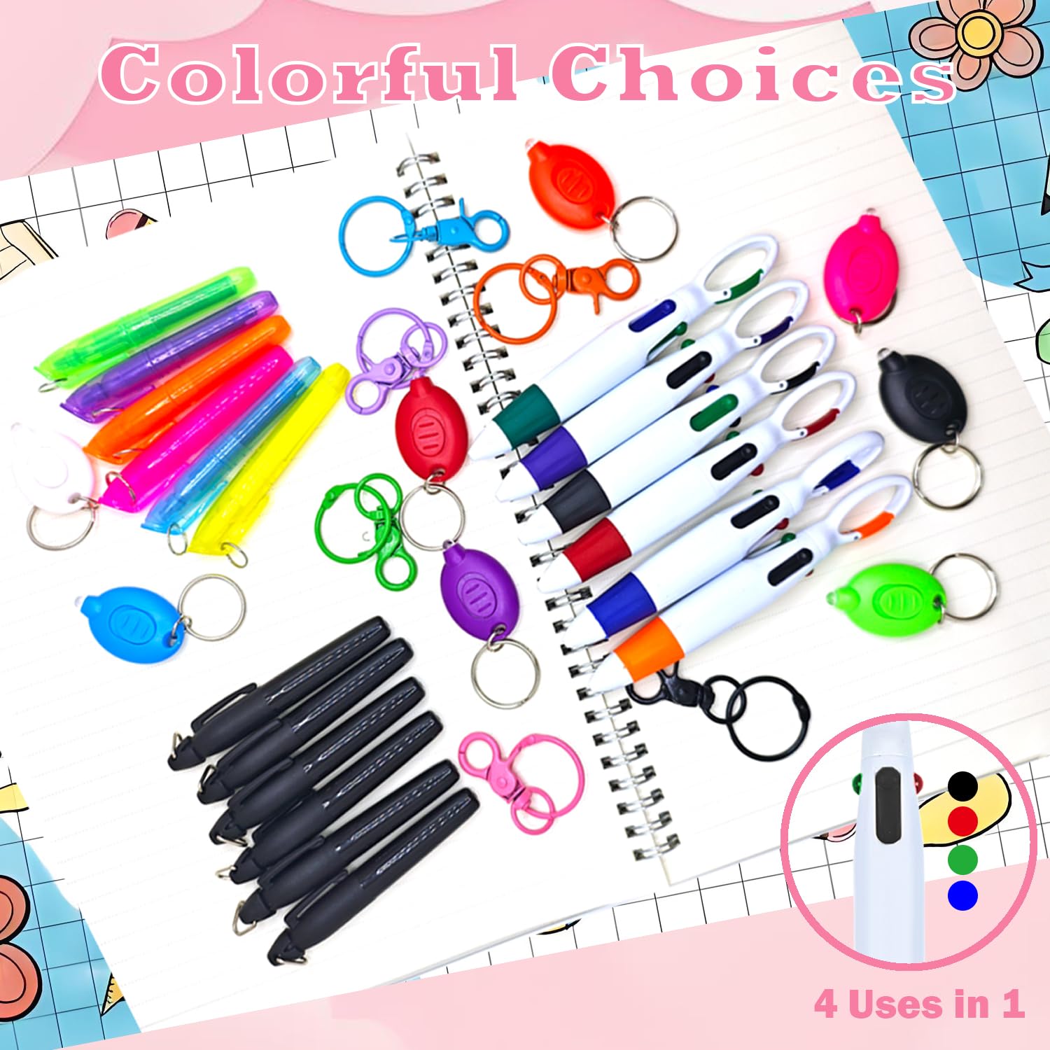 Set di 10 penne da infermiera, con bobina per badge, accessori con penne a sfera, evidenziatori, pennarelli permanenti, torce a LED, clip portachiavi, regali carini e pratici per infermieri e