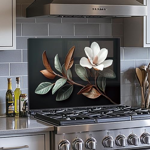 Miniatura 3 de Evgosm Protector contra salpicaduras de vidrio templado para cocina, salpicaduras de estufa, protector contra salpicaduras de vidrio de flores,