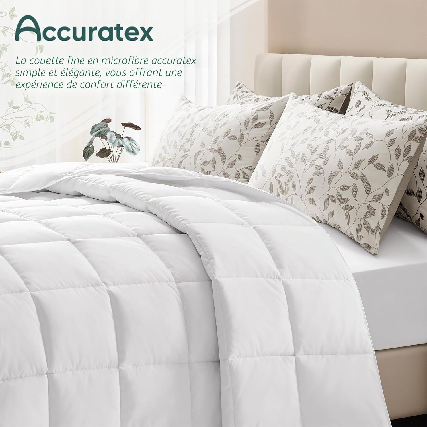 ACCURATEX Couette 4 Saisons 250 g/m² en Microfibre, 200×200 cm, Effet Duvet | Édredon moelleux et gonflant, doux & respirant, fin pour lit 2 personnes, hypoallergénique, 8 attaches d'angle, lavable