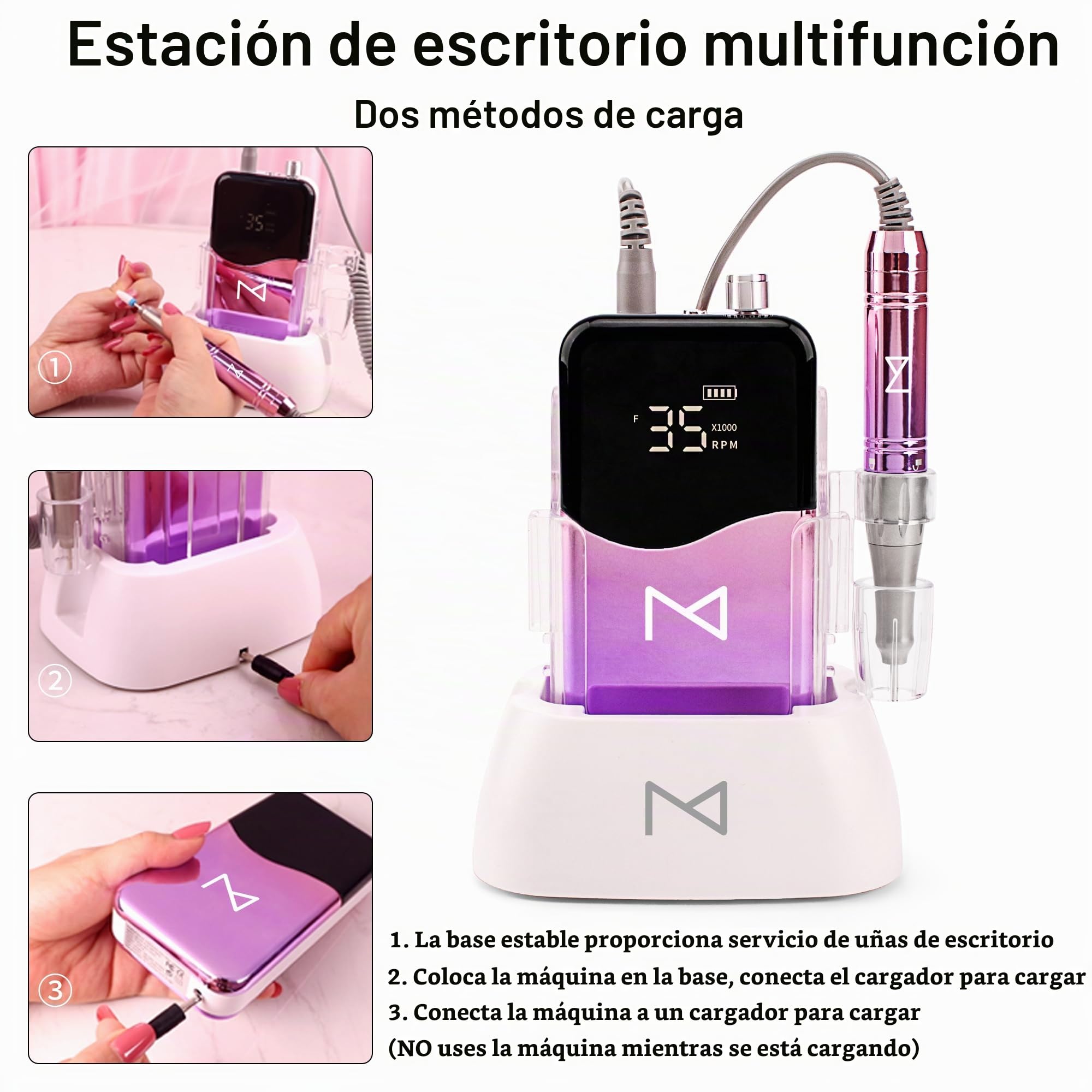 M Mase- Taladro de uñas profesional, sin núcleo, 2 en 1 (oro rosa)