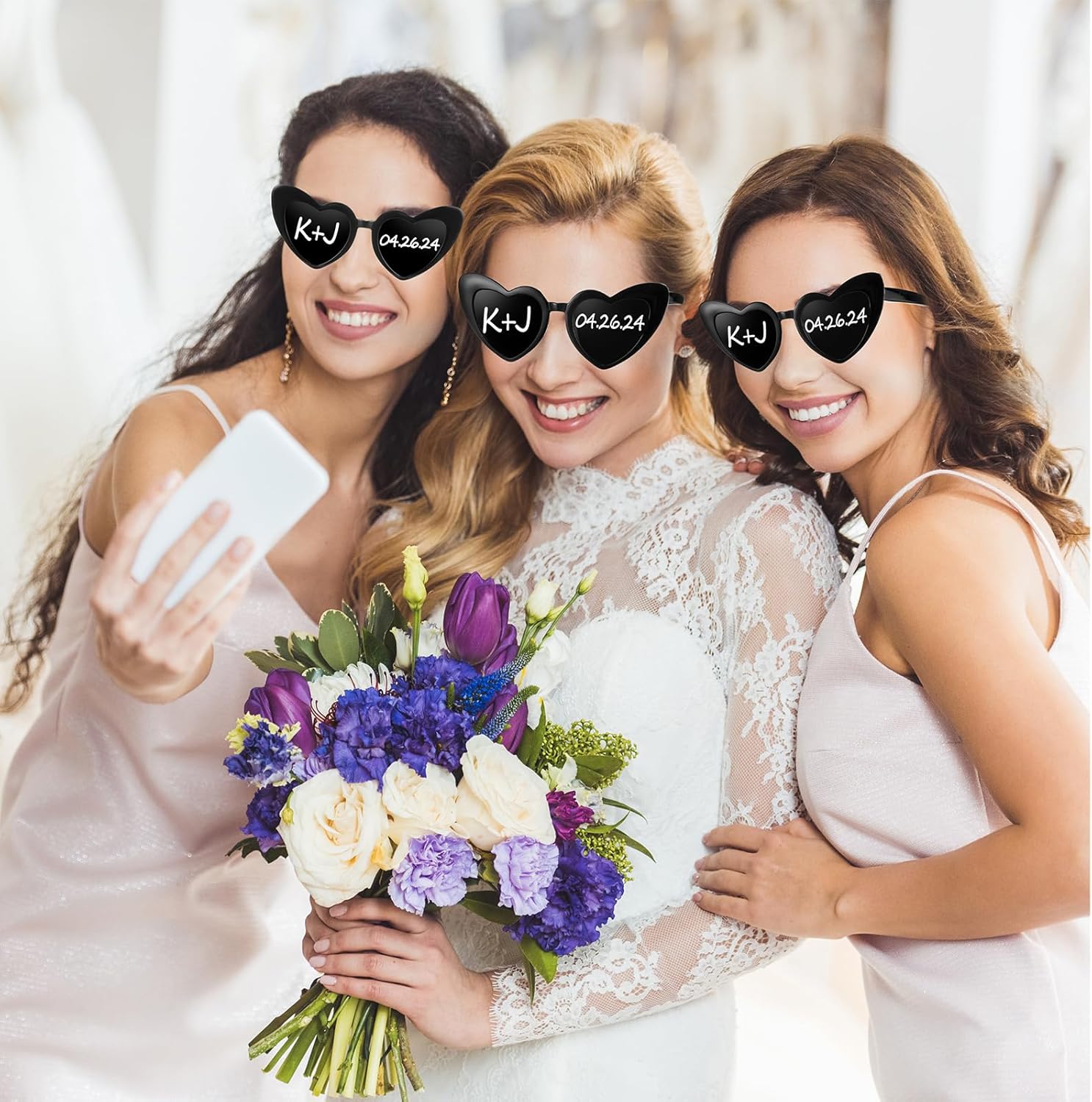 Flutesan Personalized Heart Shaped Sunglasses Bulk Heart Glasses with Paint Pens for DIY Wedding Party Favors - Image 4