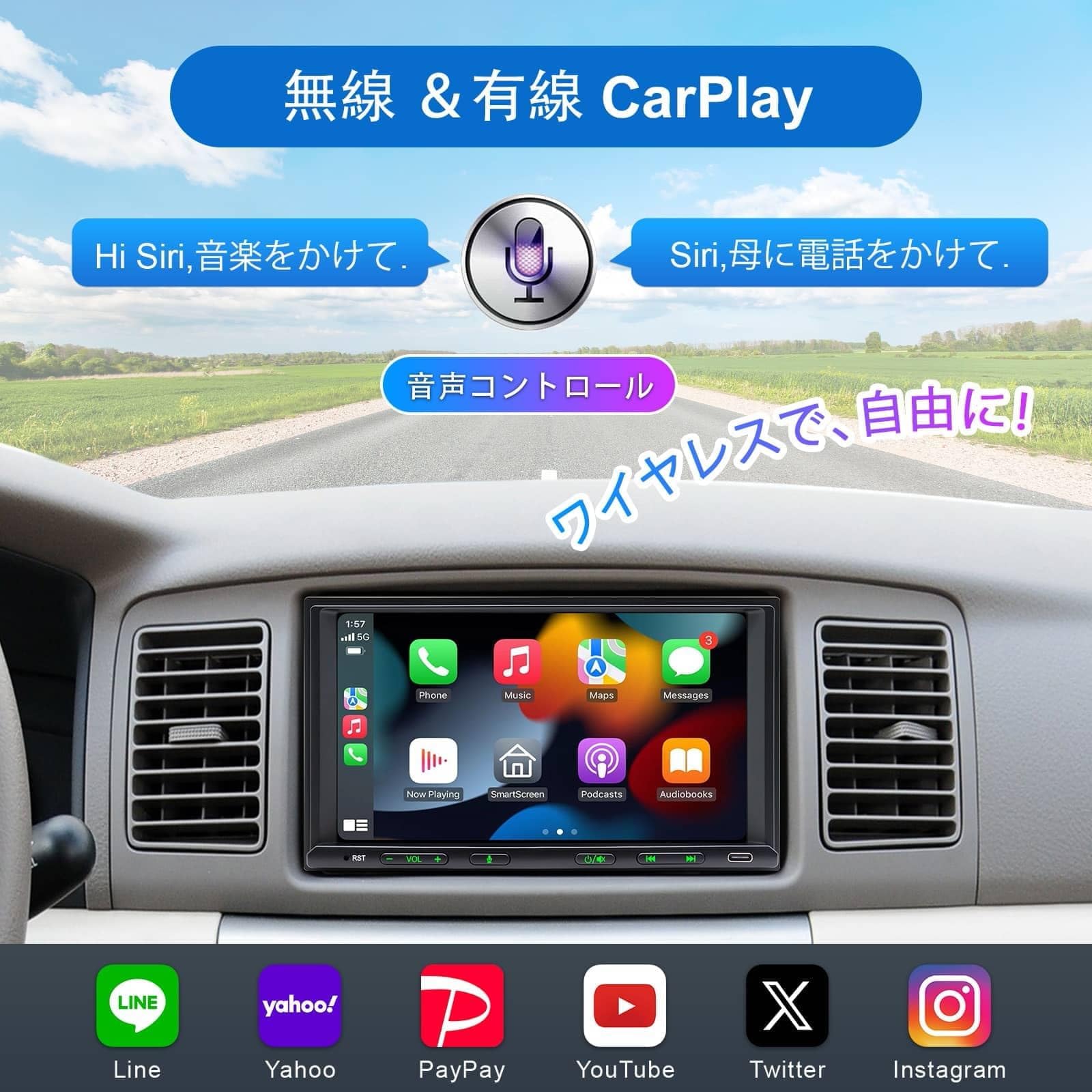 Amazon.co.jp: 2DIN&7インチディスプレイオーディオ 無線CarPlay+