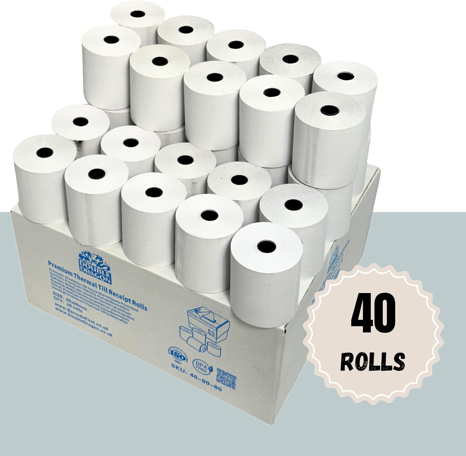 40 Rolls of Premium 80 x 80mm Thermal Paper Till Receipt Roll; for EPOS POS Terminal, Cash Register, Till Machine, EPOS Printer; Epson Citizen Toshiba Star Bixolon TH243 CBM232 CBM233 CBM253 TM-T88V
