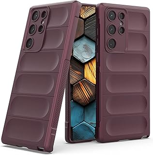 جراب حماية من السيليكون والبولي يوريثين المقاوم للحرارة ببطانة مايكروفايبر مع للكاميرا لموبايل سامسونج جالاكسي S23 الترا شبكة الجيل الخامس 5G لون احمر نبيذي