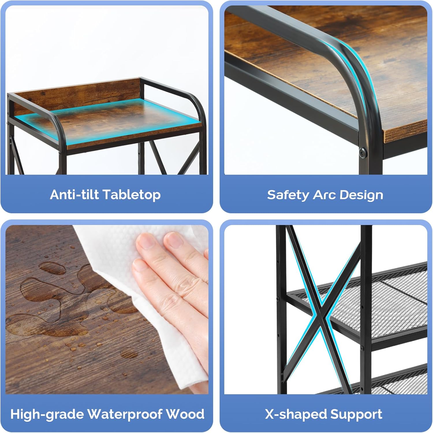 KATHY&BOB Rolling Kitchen Microwave Cart, 3 Tier Microwave Table Stand with Storage, Kitchen Utility Carts on Lockable Wheels, Small Coffee Cart Shelf Rack Organizer for Living Room Office Balcony