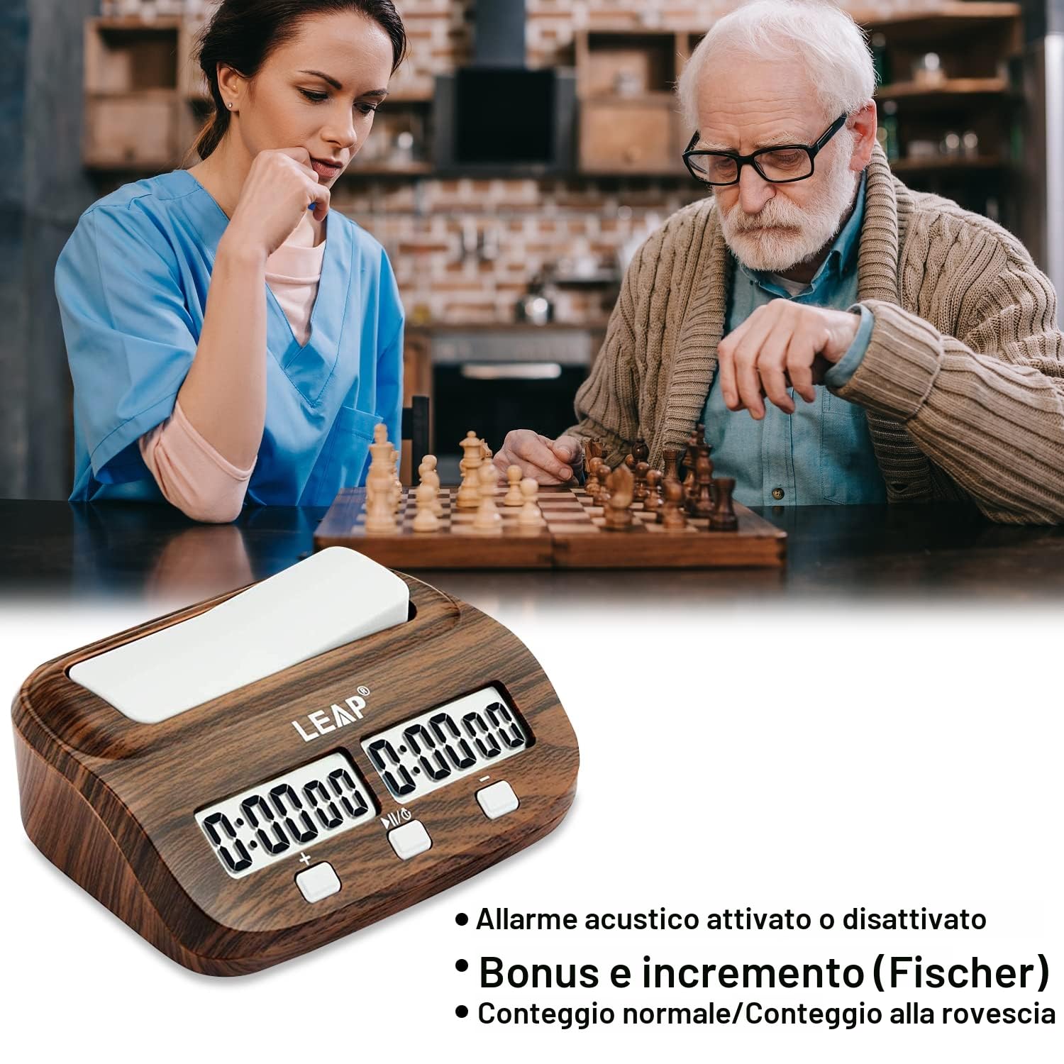 LEAP Scacchi Orologio Digitale Scacchi Timer Professionale per Giochi da Tavolo Timer con Funzione Sveglia (Negozio Ufficiale) Aspetto Legno